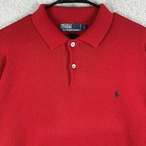 Ralph Lauren Polo Mens Large Red Rugby Shirt Long Sleeve Red Waffle Knit Vintage